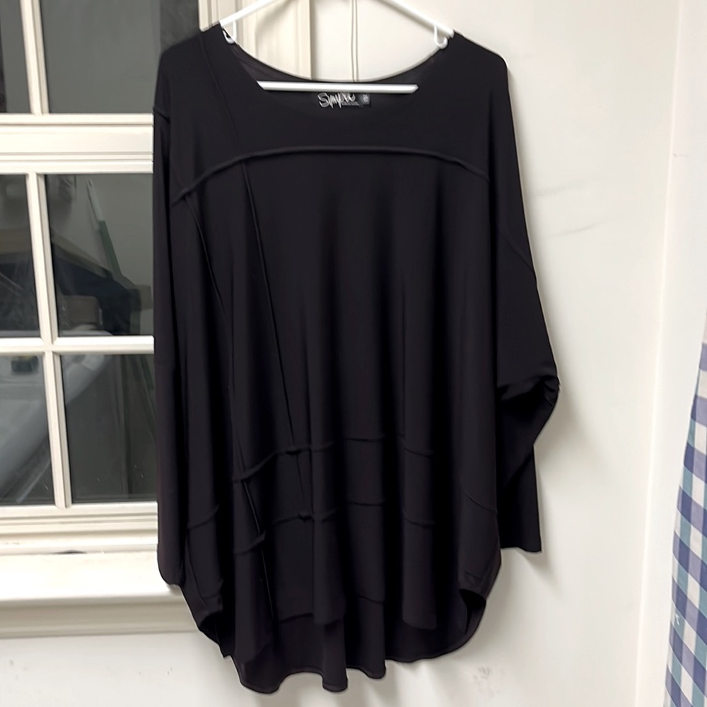 Sympli dark purple tunic, Size 12. Three-quarter sleeves. High-low hem.